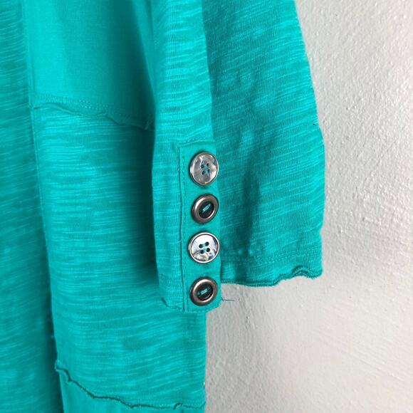 Neon Buddha Teal Green Scoop Neck Button Accents Lagenlook Boho Tunic Top Shirt - Picture 4 of 7